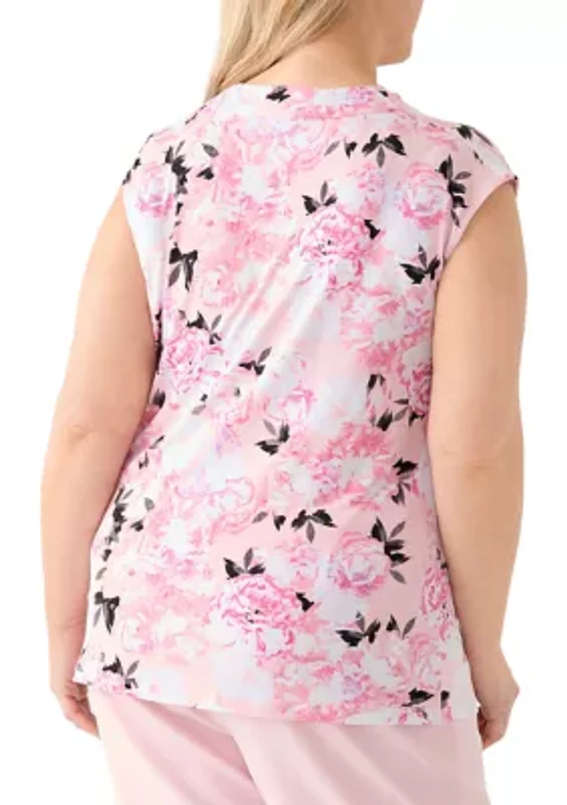 Plus Cap Sleeve Cowl Neck Pleated Top