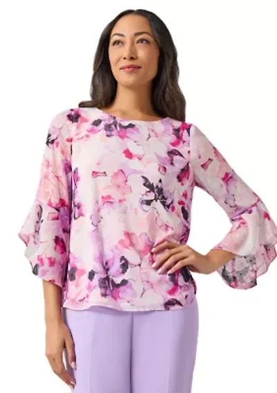 Petite Bell Sleeve Printed Blouse