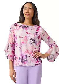 Petite Bell Sleeve Printed Blouse