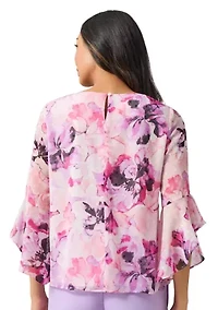 Petite Bell Sleeve Printed Blouse