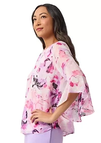 Petite Bell Sleeve Printed Blouse