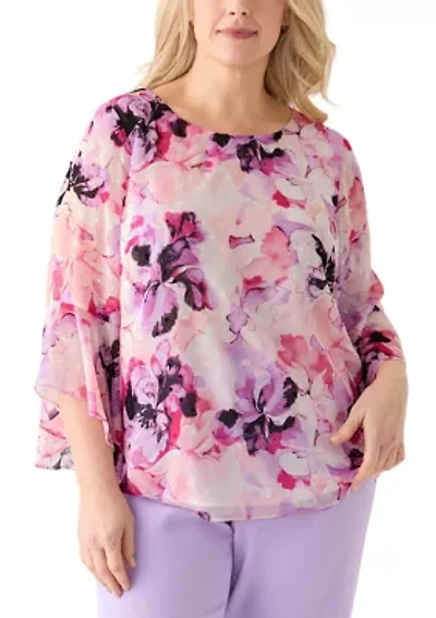 Plus Bell Sleeve Printed Blouse