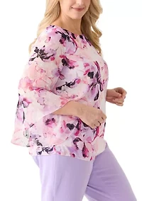 Plus Bell Sleeve Printed Blouse