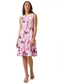 Petite Sleeveless Multi Seam Printed Fit and Flare Dress