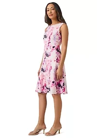 Petite Sleeveless Multi Seam Printed Fit and Flare Dress