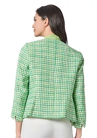 Women's Tweed Open Front Jacket with Fringe Pockets