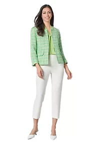 Women's Tweed Open Front Jacket with Fringe Pockets