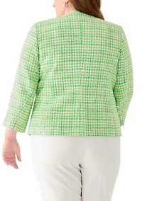 Plus Tweed Open Jacket with Fringe Pockets