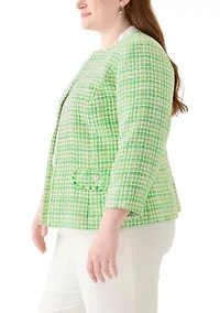 Plus Tweed Open Jacket with Fringe Pockets