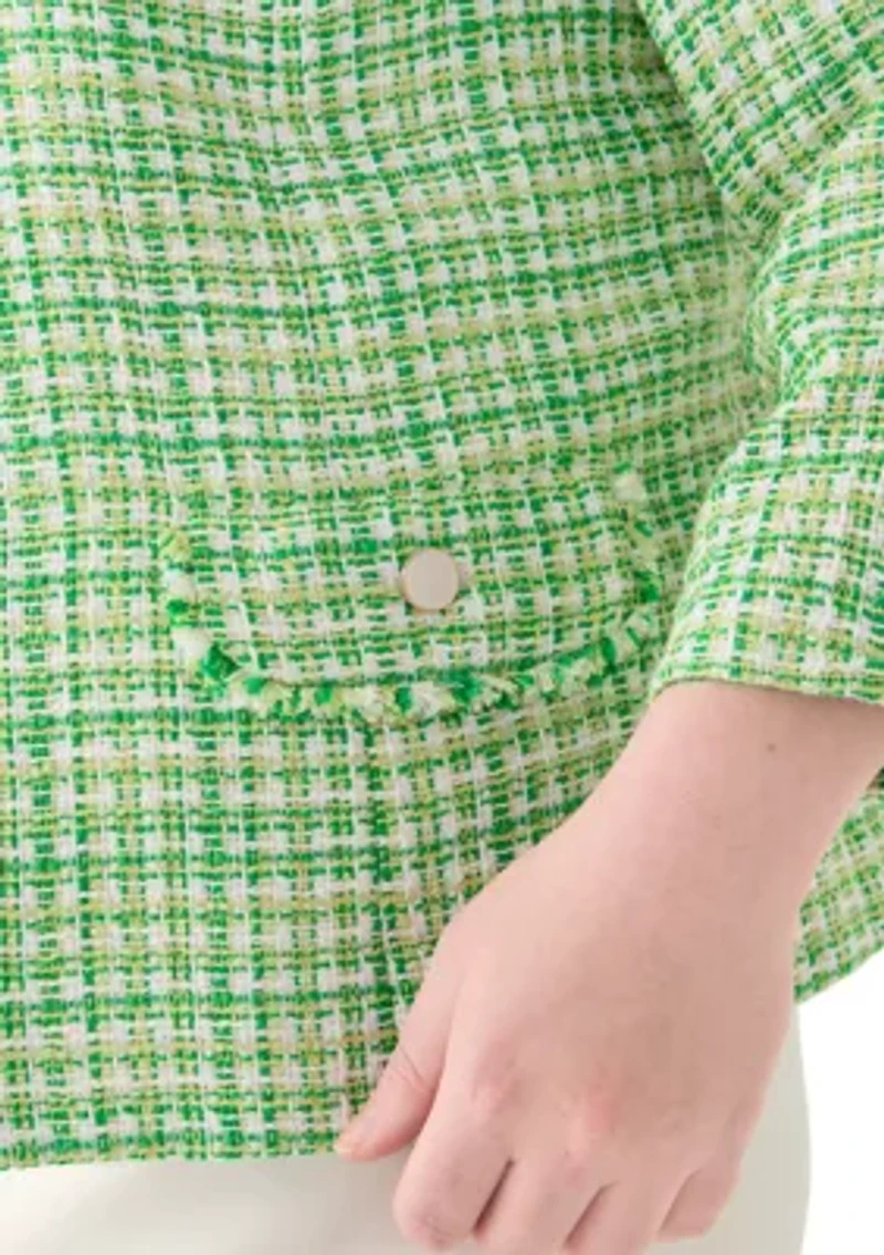 Plus Tweed Open Jacket with Fringe Pockets