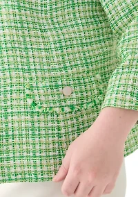 Plus Tweed Open Jacket with Fringe Pockets