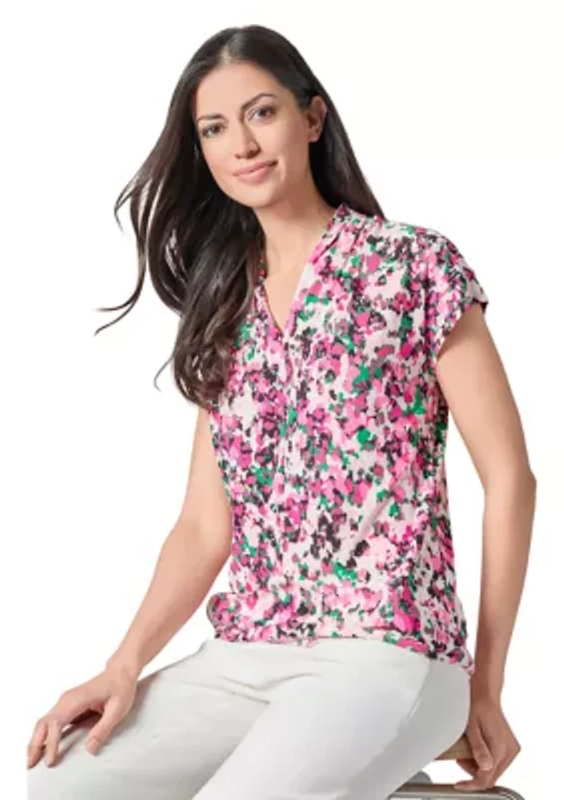 Petite Multi Printed V-Neck Knit Top