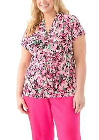 Plus Multi Print V-Neck Knit Top