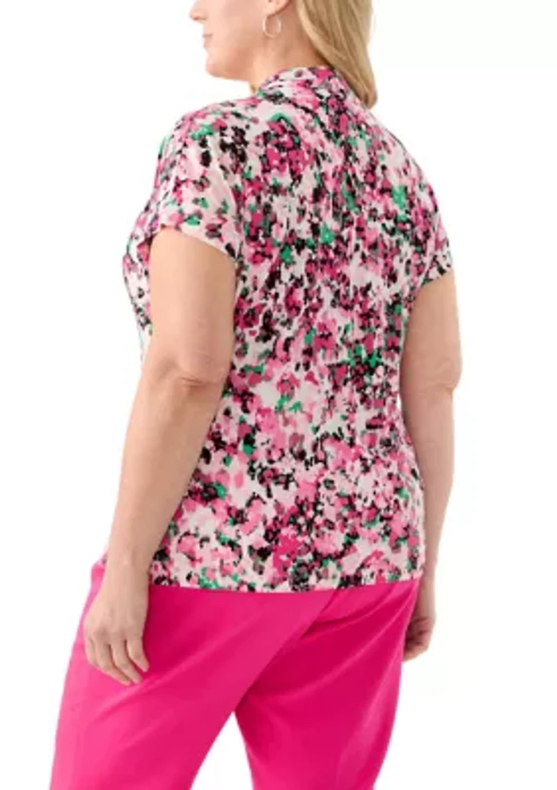 Plus Multi Print V-Neck Knit Top