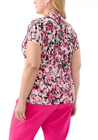 Plus Multi Print V-Neck Knit Top