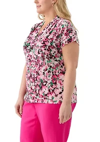 Plus Multi Print V-Neck Knit Top