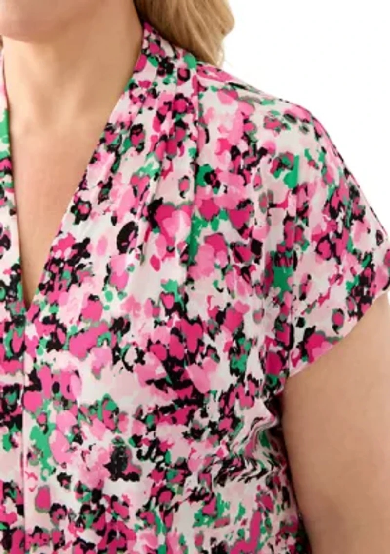 Plus Multi Print V-Neck Knit Top