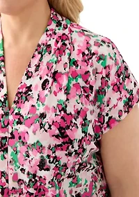 Plus Multi Print V-Neck Knit Top