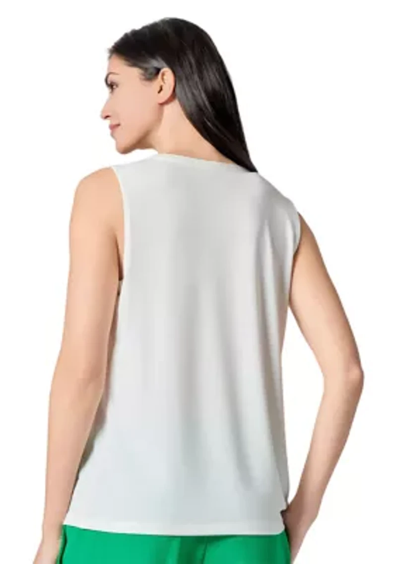 Women's Sleeveless Pleated Neck Knit Top