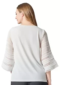Petite Pleated Bell Sleeve Knit Top