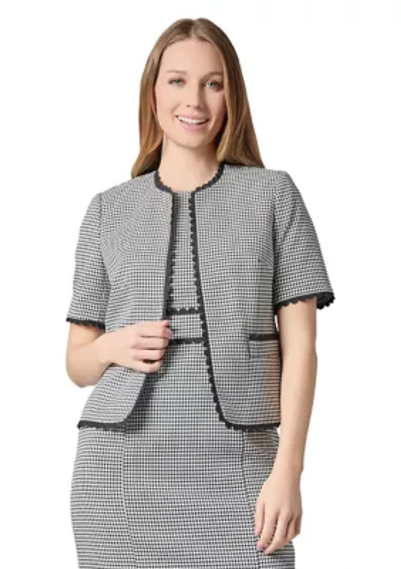 Petite Gingham Short Sleeve Jacket with Scallop Trim