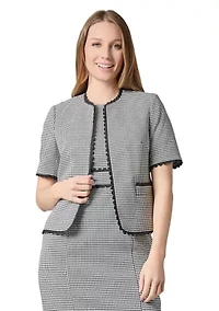 Petite Gingham Short Sleeve Jacket with Scallop Trim