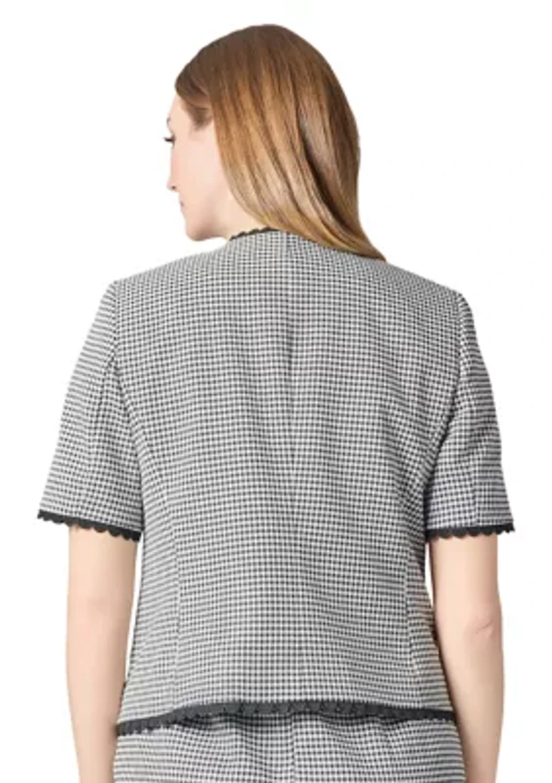 Petite Gingham Short Sleeve Jacket with Scallop Trim
