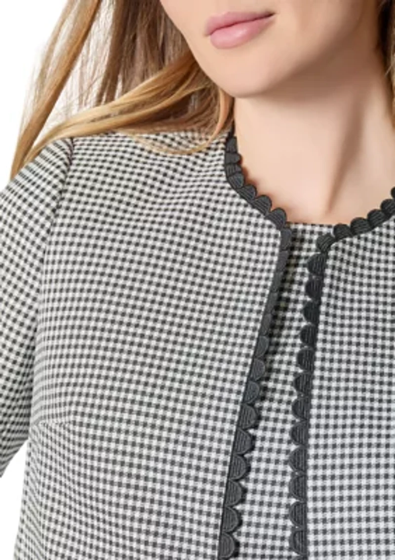 Petite Gingham Short Sleeve Jacket with Scallop Trim