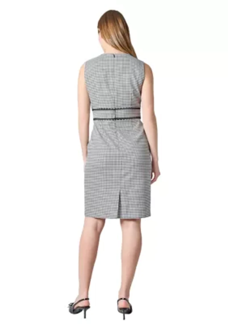 Petite Gingham Sheath Dress with Scallop Trim