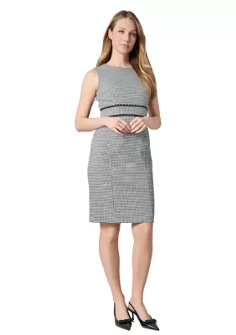 Petite Gingham Sheath Dress with Scallop Trim