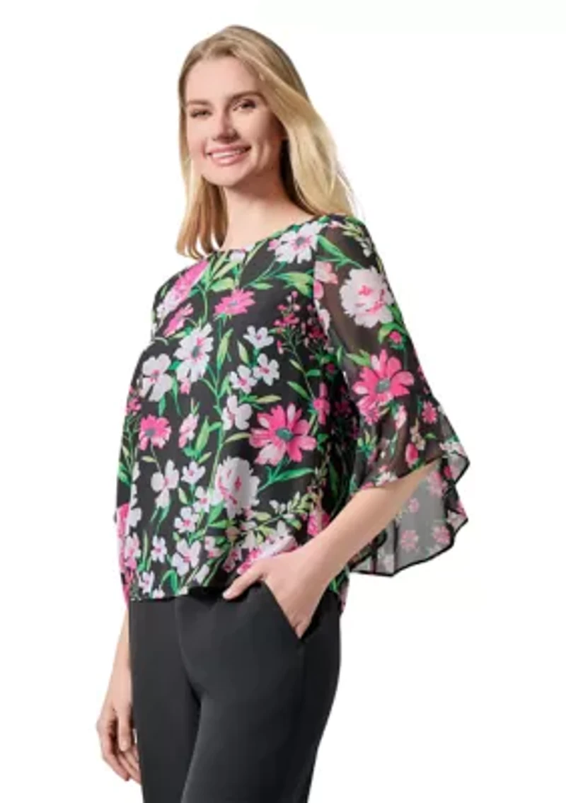 Petite Multi Floral Printed Ruffle Sleeve Blouse