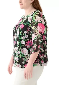 Plus Multi Floral Print Ruffle Sleeve Blouse