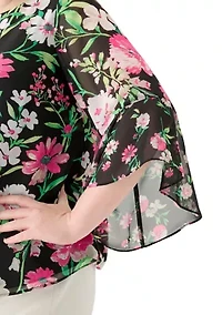 Plus Multi Floral Print Ruffle Sleeve Blouse