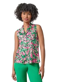 Women's Floral Printed Sleeveless Tie Neck Blouse