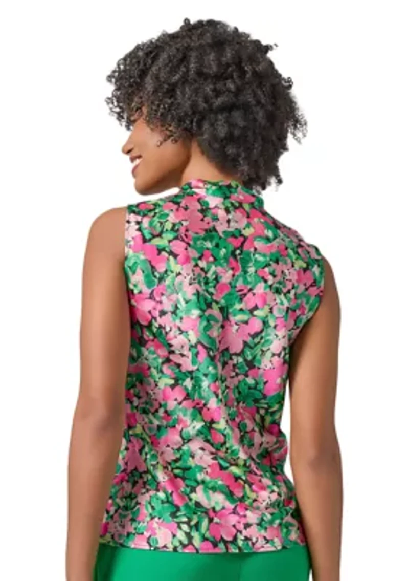 Women's Floral Printed Sleeveless Tie Neck Blouse