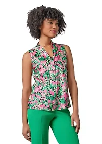 Women's Floral Printed Sleeveless Tie Neck Blouse