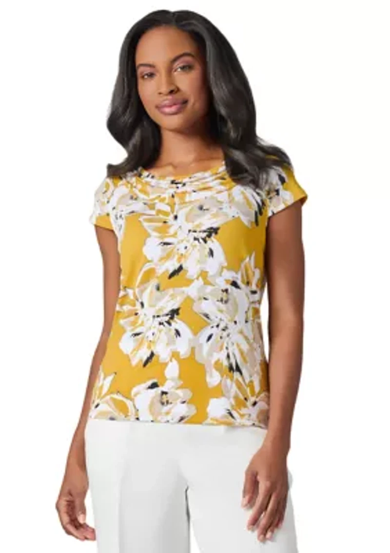 Women's Floral Print Cowl Neck Knit Top