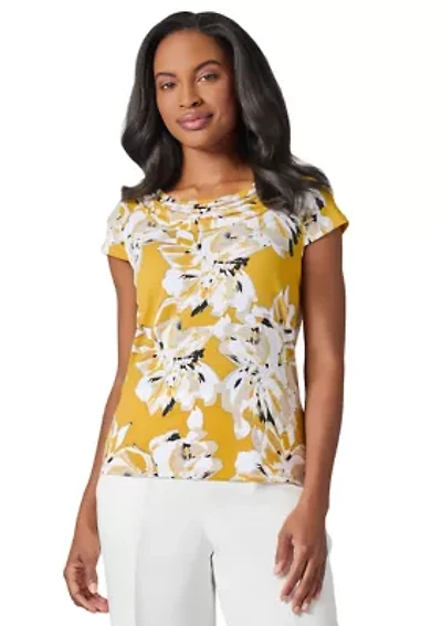 Women's Floral Print Cowl Neck Knit Top