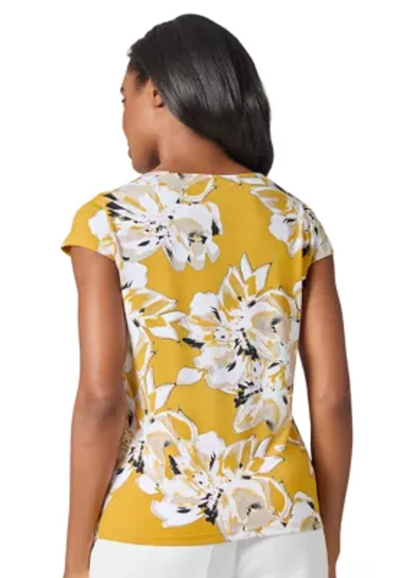 Women's Floral Print Cowl Neck Knit Top