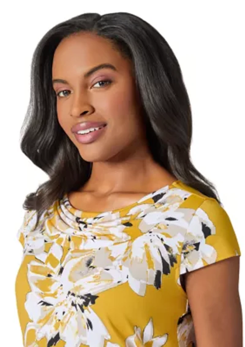 Women's Floral Print Cowl Neck Knit Top