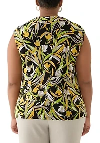 Plus Brushstroke Floral Print Sleeveless Cowl Neck Top