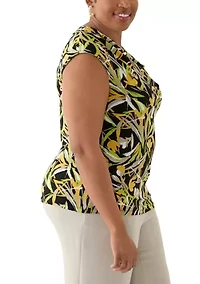 Plus Brushstroke Floral Print Sleeveless Cowl Neck Top