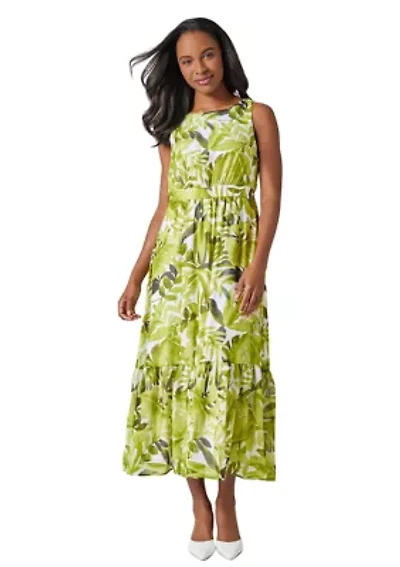 Women's Palm Print Sleeveless Dress