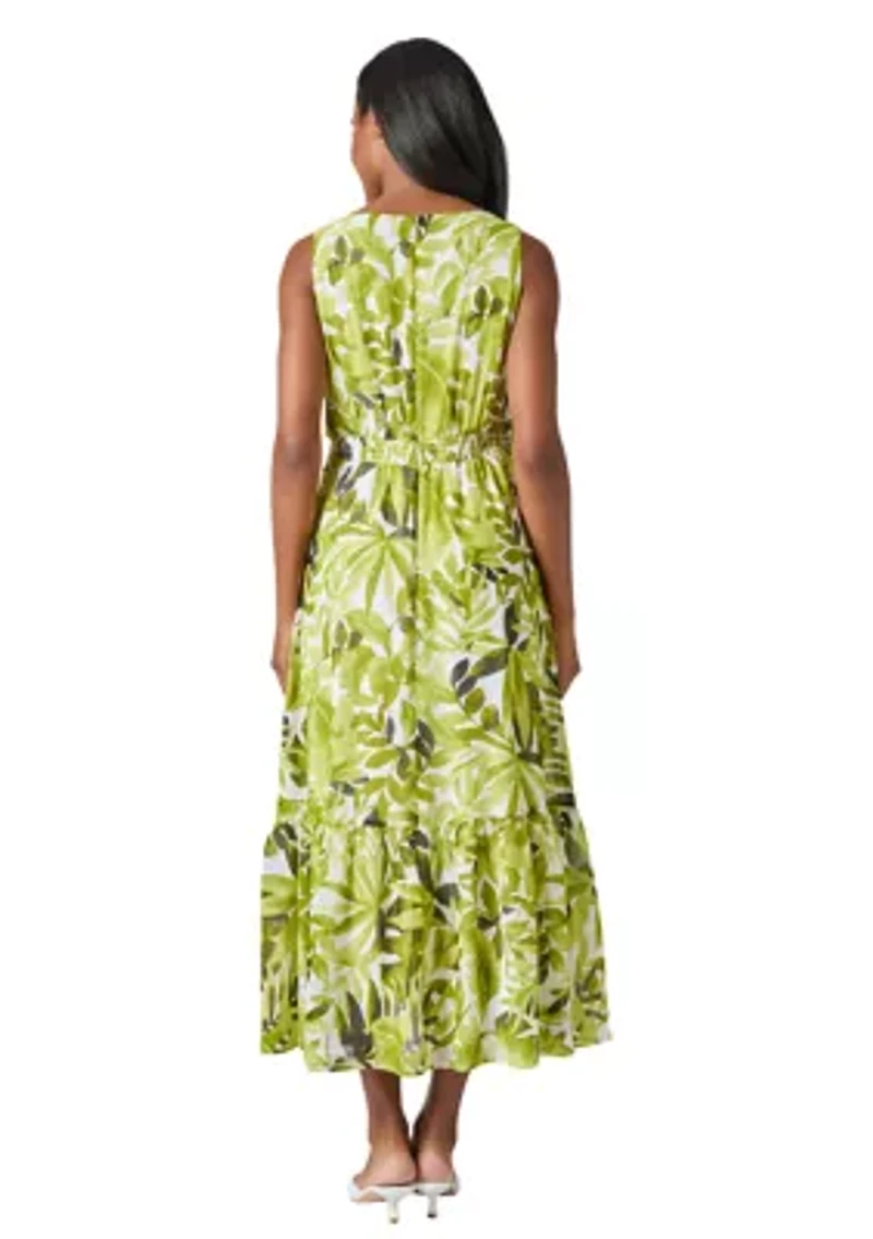 Women's Palm Print Sleeveless Dress