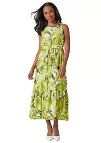Petite Palm Print Sleeveless Dress