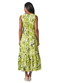 Petite Palm Print Sleeveless Dress
