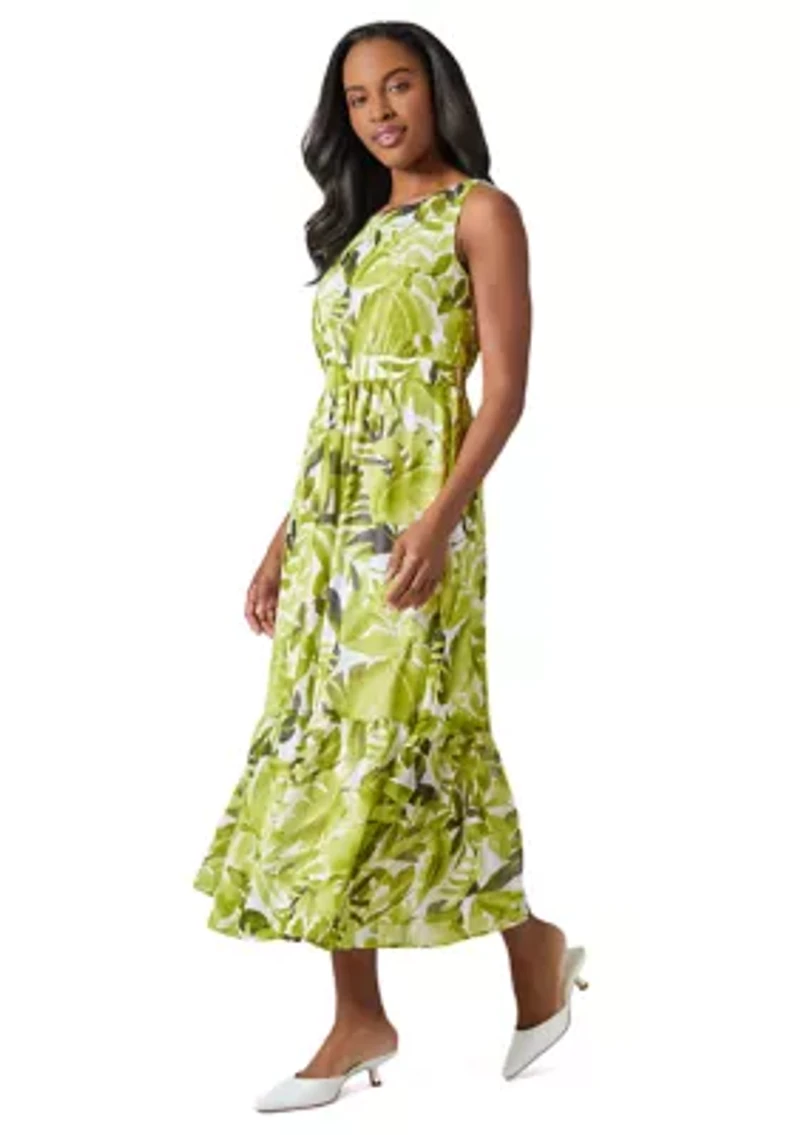 Petite Palm Print Sleeveless Dress