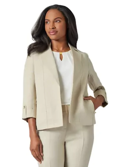 Petite Linen Seamed Open Jacket