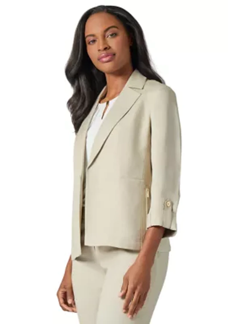 Petite Linen Seamed Open Jacket