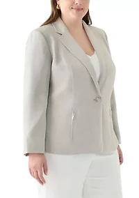 Plus Pebble Crepe One Button Jacket with Zip Pockets